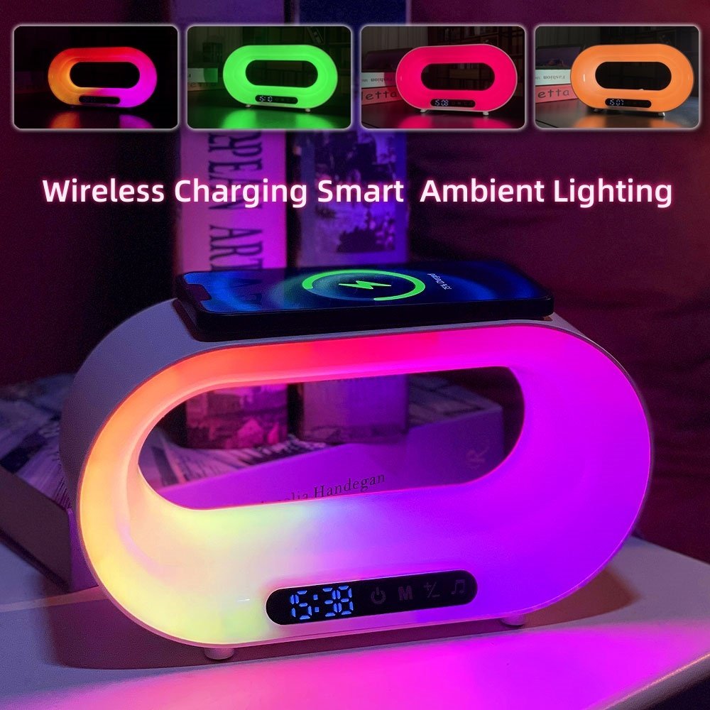 7b1597c9-ae9e-4fb6-83cc-02210fa2dd25.jpg Multi-function 3 In 1 LED Night Light APP Control RGB Atmosphere Desk Lamp Smart Multifunctional Wireless Charger Alarm Clock - Image 1